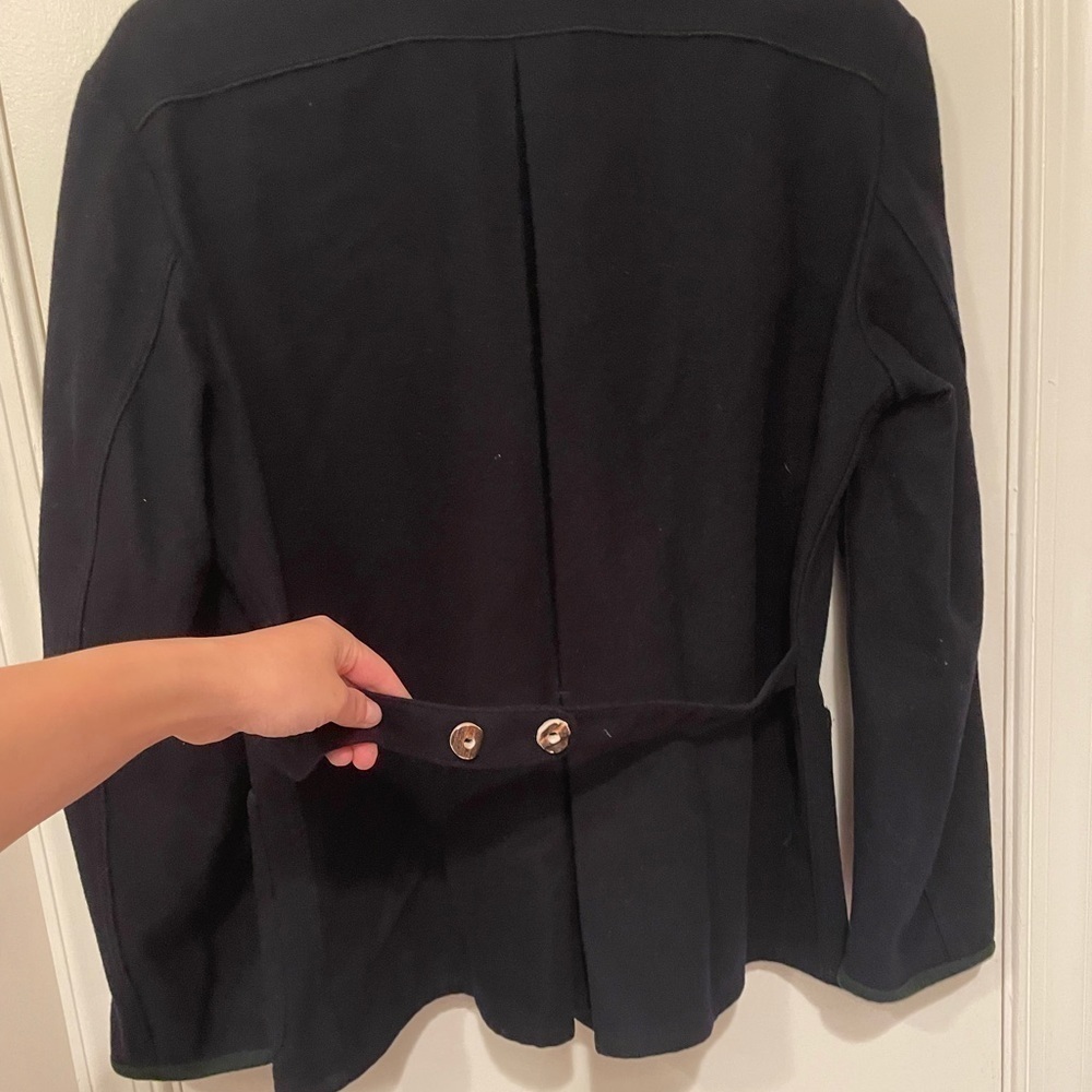 Lorenfrey Soft Wool Navy Sailor Style Green Trimmed Coat with unique wood button - Picture 2 of 11